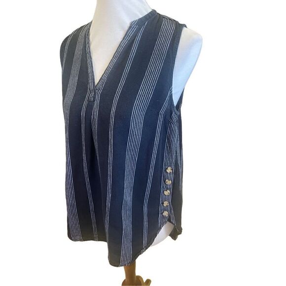 A New Day Black And Gray Striped Sleeveless V-Neck Linen/Cotton Blend Top Size M - Picture 9 of 12